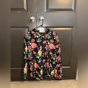 Floral Kids Dress - Black with Red and Yellow Roses